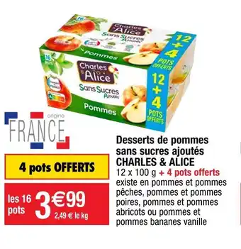 Cora x Carrefour Charles & alice desserts de pommes sans sucres ajoutés offre