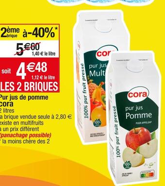 Cora x Carrefour Cora pur jus de pomme offre