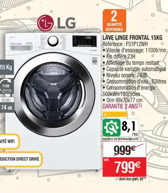 Cora x Carrefour LAVE LINGE FRONTAL 15KG Référence : F51P12WH offre