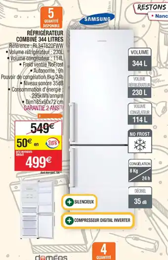 Cora x Carrefour RÉFRIGÉRATEUR COMBINÉ 344 LITRES offre