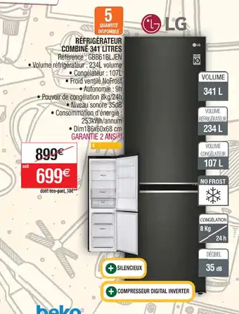 Cora x Carrefour RÉFRIGÉRATEUR COMBINÉ 341 LITRES offre