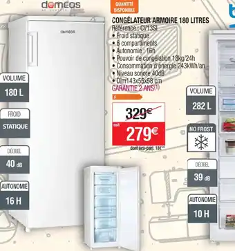 Cora x Carrefour CONGÉLATEUR ARMOIRE 180 LITRES offre