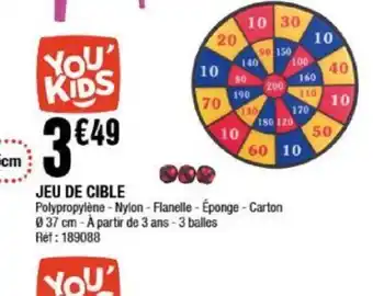 La Foir'Fouille JEU DE CIBLE Polypropylène - Nylon - Flanelle - Éponge - Carton 0 37 cm - À partir de 3 ans - 3 balles Réf: 189088 offre