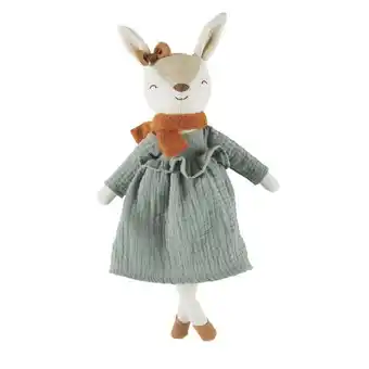 Peluche lapin beige, verte et terracotta
