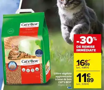 Carrefour Drive Litière végétale agglomérante à base de bois CAT'S BEST offre