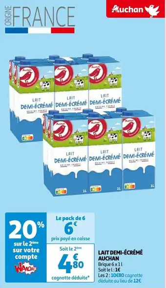 Auchan LAIT DEMI-ÉCRÉMÉ AUCHAN offre