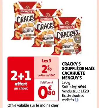 Auchan CRACKY'S SOUFFLÉ DE MAÏS CACAHUÈTE MENGUY'S offre
