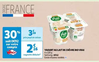 Auchan YAOURT AU LAIT DE CHÈVRE BIO VRAI offre