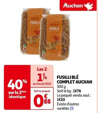 Auchan FUSILLI BLÉ COMPLET AUCHAN offre