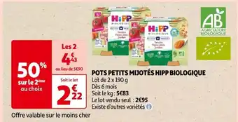 Auchan POTS PETITS MIJOTÉS HIPP BIOLOGIQUE offre