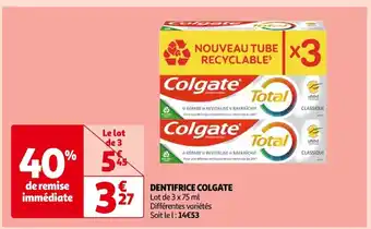 Auchan DENTIFRICE COLGATE Lot de 3 x 75 ml offre