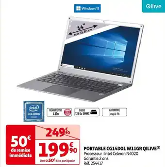 Auchan PORTABLE CG14D01 W11GR QILIVE(¹) offre