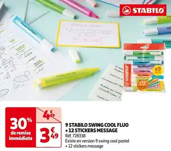 9 STABILO SWING COOL FLUO + 12 STICKERS MESSAGE
