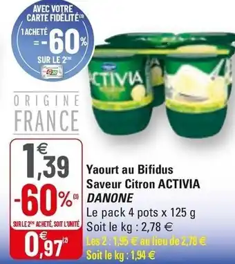 G20 Yaourt Au Bifidus Saveur Citron Activia offre