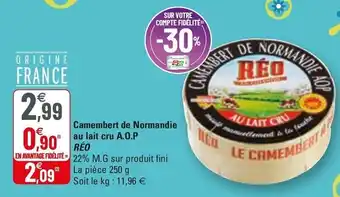 G20 Camembert De Normandie Au Lait Cru A.O.P Réo offre