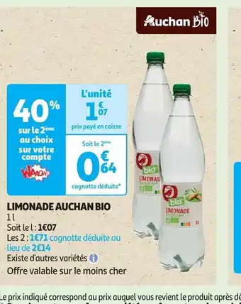 Auchan LIMONADE AUCHAN BIO offre