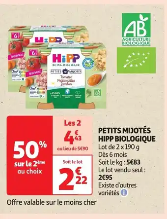Auchan PETITS MIJOTÉS HIPP BIOLOGIQUE offre