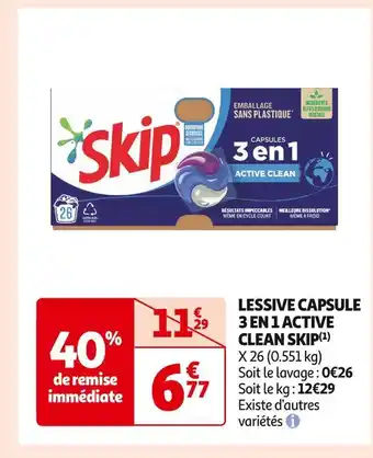 Auchan Supermarché Skip lessive capsule 3 en 1 active clean offre