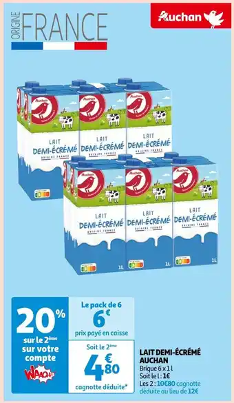 Auchan Auchan lait demi-écrémé offre