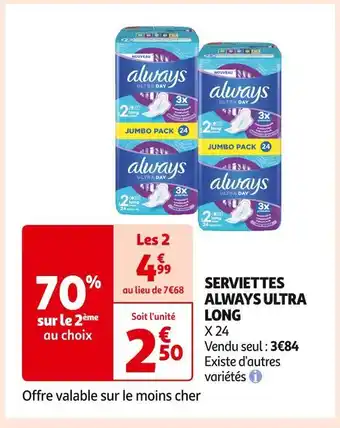 Auchan Supermarché Always serviettes ultra long offre