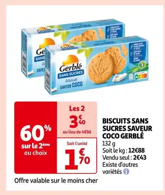 Auchan Gerblé biscuits sans sucres saveur coco offre