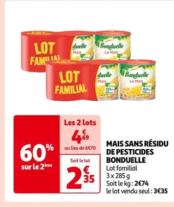 Auchan Bonduelle mais sans résidu de pesticides offre