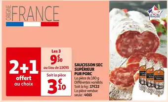 Auchan Supermarché Saucisson sec supérieur pur porc offre