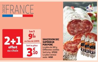 Auchan Supermarché Saucisson sec supérieur pur porc offre