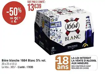 Géant Casino Bière blanche 1664 Blanc 5% vol. 20 x 25 cl (5 L) offre