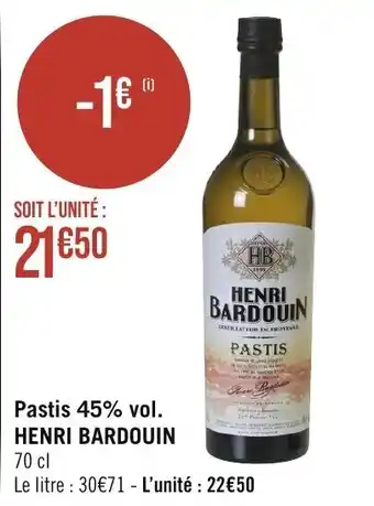 Géant Casino Pastis 45% vol. HENRI BARDOUIN offre