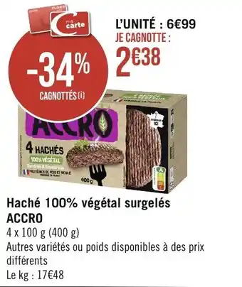 Géant Casino Haché 100% végétal surgelés ACCRO offre