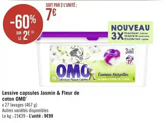 Géant Casino Lessive capsules Jasmin & Fleur de coton OMO* offre