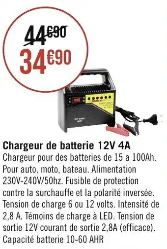 Géant Casino Chargeur de batterie 12V 4A offre