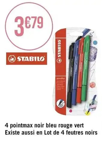 Géant Casino 4 pointmax noir bleu rouge vert Existe aussi en Lot de 4 feutres noirs offre
