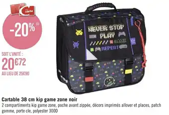 Géant Casino Cartable 38 cm kip game zone noir offre