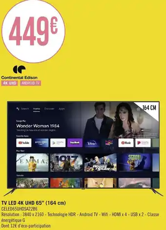 Géant Casino TV LED 4K UHD 65" (164 cm) offre