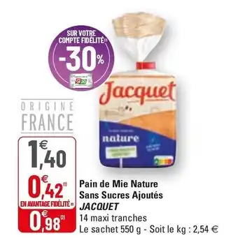 G20 Pain De Mie Nature Sans Sucres Ajoutés Jacquet offre