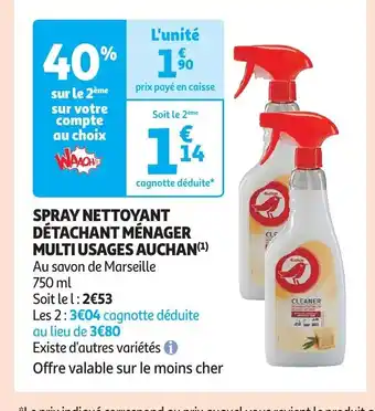 Auchan SPRAY NETTOYANT DÉTACHANT MÉNAGER offre