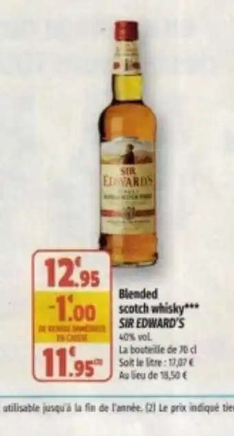 Coccinelle Supermarché Blended scotch whisky SIR EDWARD'S offre
