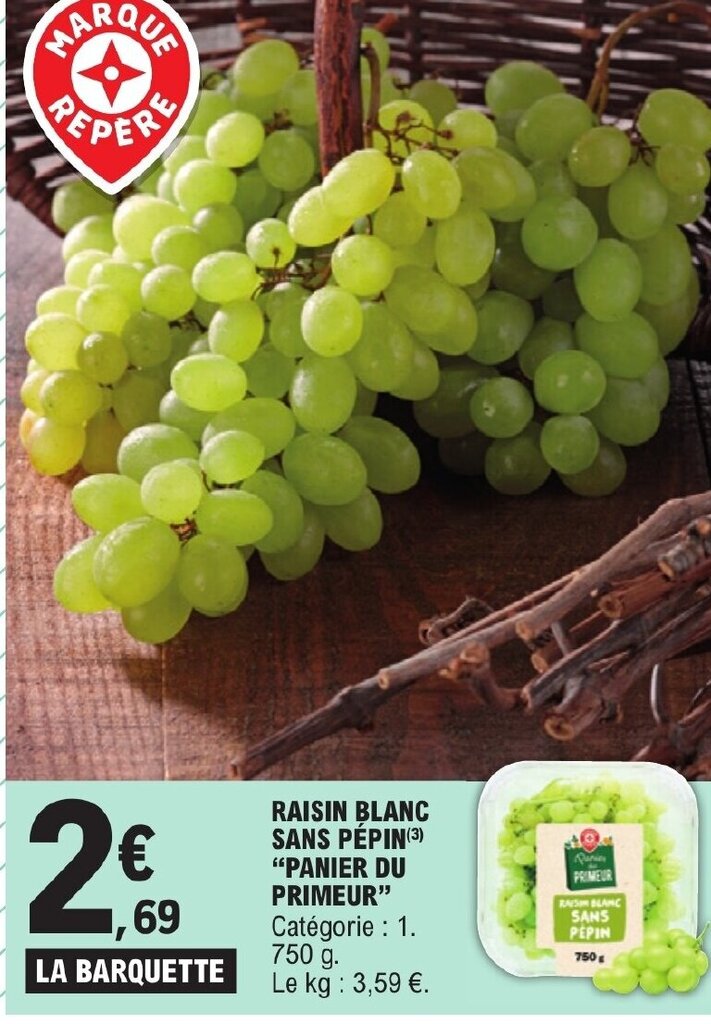 Promo RAISIN BLANC SANS PÉPIN(3) "PANIER DU PRIMEUR" Catégorie 1. 750