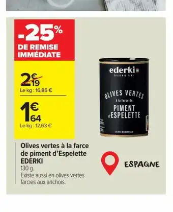 Olives vertes Ă la farce de piment d'Espelette EDERKI