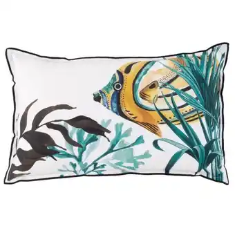 Maisons du Monde Housse de coussin en coton bio imprimé poisson jaune, noir et bleu, oeko-tex® 30x50 offre