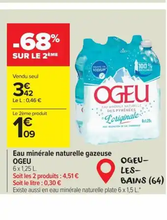 Carrefour Eau minérale naturelle gazeuse OGEU offre