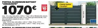 Brico Dépôt PORTAIL ALUMINIUM BATTANT "AMARANTE" offre