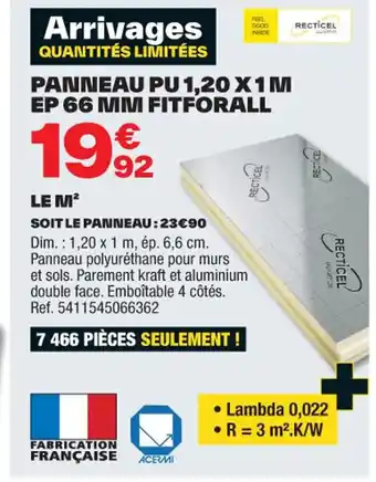 Brico Dépôt PANNEAU PU 1,20 X1M EP 66 MM FITFORALL offre