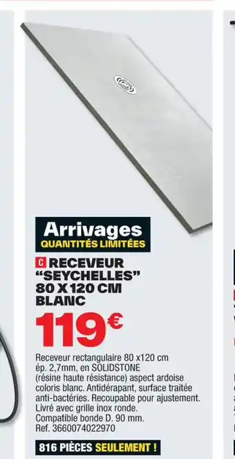 Brico Dépôt RECEVEUR "SEYCHELLES" 80 X 120 CM BLANC offre