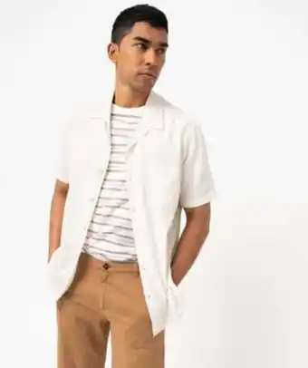Gémo Chemise homme à manches courtes en coton/viscose/lin mélangés offre