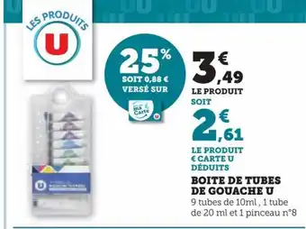 Super U BOITE DE TUBES DE GOUACHE U offre