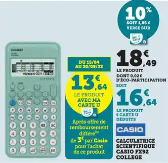 Super U CALCULATRICE SCIENTIFIQUE CASIO FX92 COLLEGE offre