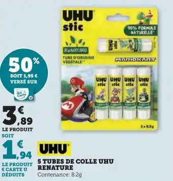 5 TUBES DE COLLE UHU RENATURE Contenance: 8.2g